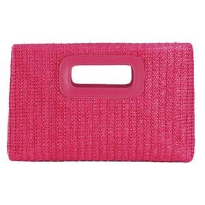 9542 Natural Straw Flat Clutch 2026 Boho Purse Top Handle Crossbody Handbag